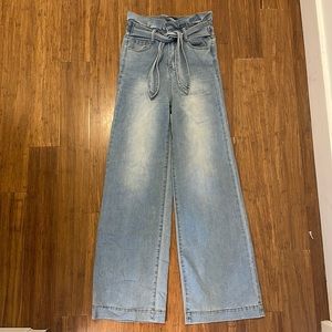 High waisted tie flare jeans